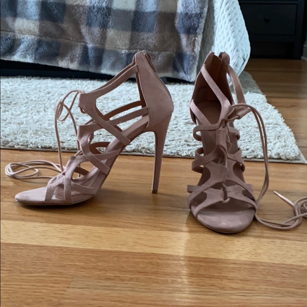 Nude lace up heel